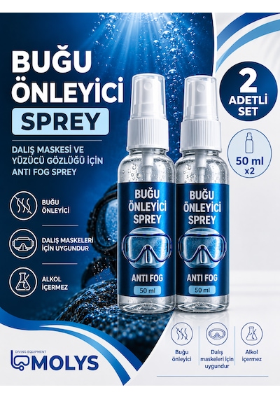 Anti Fog Sprey 50 Ml X 2 - Dalış Maskesi Ve Yüzücü Gözlüğü Buğu Önleyici - Alcohol Free Şeffaf