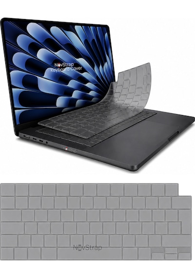 Novstrap Apple Macbook Air 15 İnç A2941 A3114 A3241 A3448 M2 M3 M4 M5 İle Uyumlu Türkçe Q Gri Füme Silikon Klavye Koruyucu Kılıf