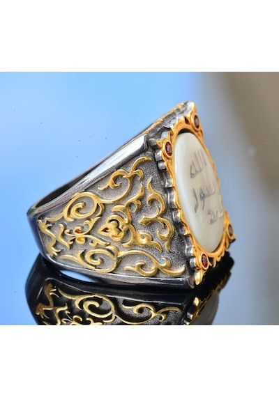 Erkeksterling Gümüş Sultan Yüzük - İslami Tasarım Beyaz Gümüş