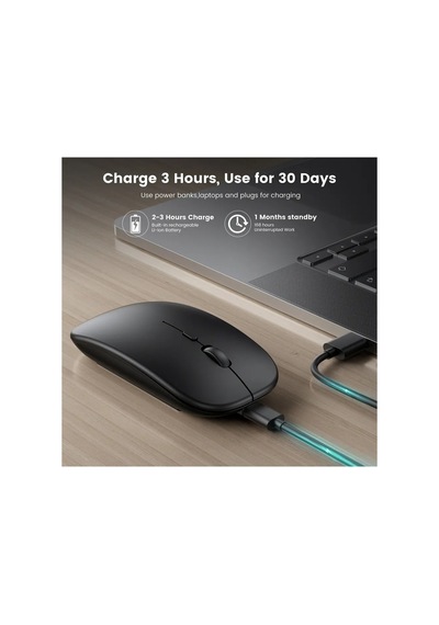 Şarjlı Mouse 2.4ghz Usb Wireless Ve Bluetooth Lu Sessiz Mat Siyah Diğer