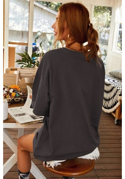 Unisex Sun Moon Sırt Baskılı Oversize T-shirt Yeşil