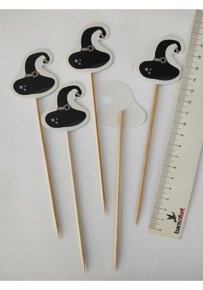 15 Cm Uzun Kürdan-30 Adet Dekoratif Karton Cadı Şapkası Şeklinde Cadılar Bayramı Kürdanı - Halloween