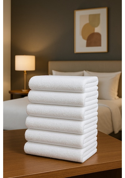 6 Adet Beyaz 50x85 Cm 200 Gram Bukle - Armür Otel El-yüz Havlusu Beyaz