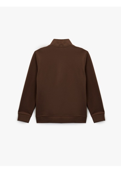 Koton Pamuklu Uzun Kollu Yarım Fermuarlı Dik Yaka Sweatshirt Kahverengi 6wam70219mk Kahve