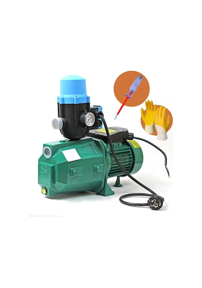 Jet-100 Hidromat Pompalı Otomatik Paket Hidrofor Su Motoru 1.5 - 1 Kw Hp Eldiven + Kontrol Kalemi