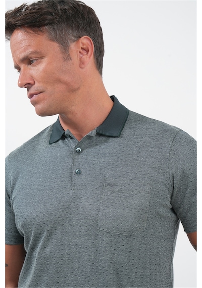 Lacivert-s.yeşil Kendinden Desenli Polo Yaka Kısa Kol Cepli Comfort Fit Pamuklu Tişört 1011260152 Lacivert - Yeşil