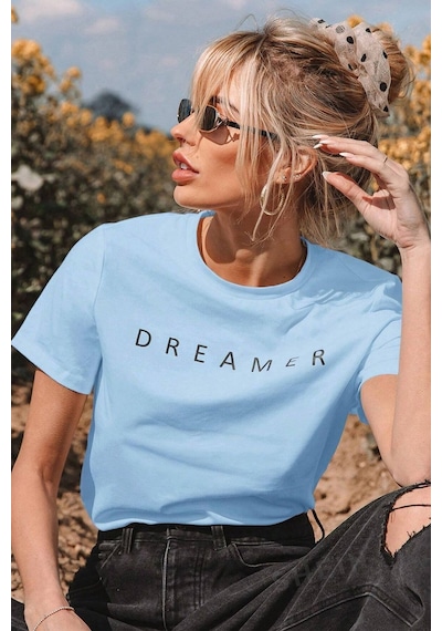 Uyguntarz Unisex Dreamer Baskılı Oversize Tshirt Bebe Mavisi