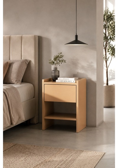 Almo Tek Çekmeceli Komodin Botanik Yeşil Golden Beige