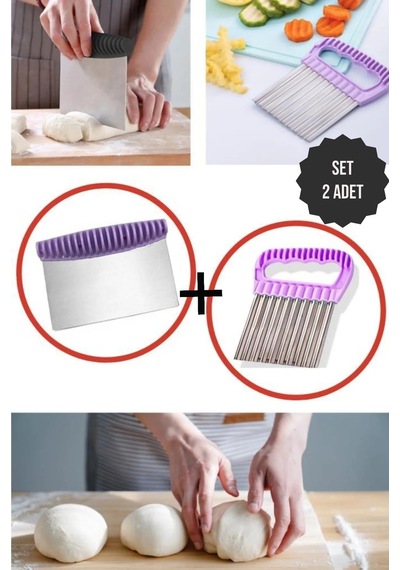 2'li Set Metal Spatula + Cips Chopper Saplı Metal Spatula Chips Chopper Sebze Meyve Dilimleyici Diğer