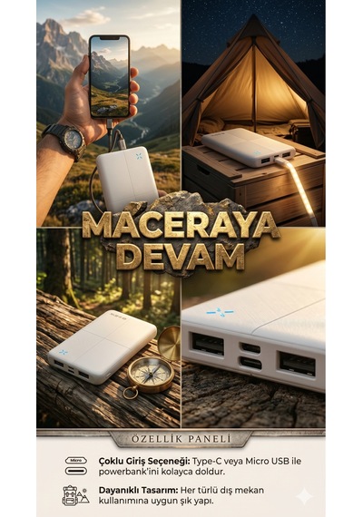 Ip-g12n 10000mah Micro+usb+ Type-c Giriş+çıkış Siyah Taşınabilir Pil Şarj Cihazı Powerbank Beyaz