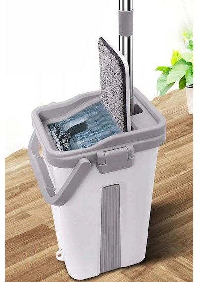 Ev Tipi Düz Mop Seti Temizlik Aracı Mop Kova Portatif Tasarım Yer Kaplamaz Yapı