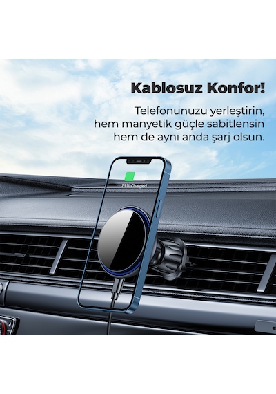 Woyax Magsafe Mıknatıslı Kablosuz Soğutmalı Şarjlı Promag Araç Içi Telefon Tutucu Araba Telefon Tutacağı Iphone/Android