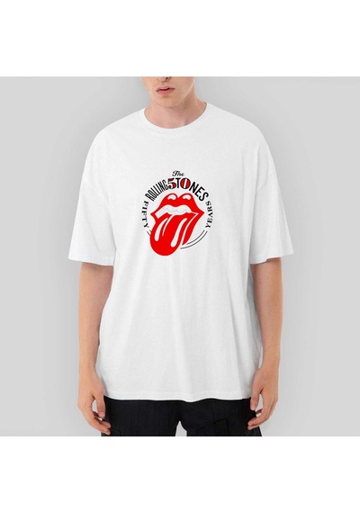 The Rolling Stones 50 Years Oversize Beyaz Tişört Beyaz