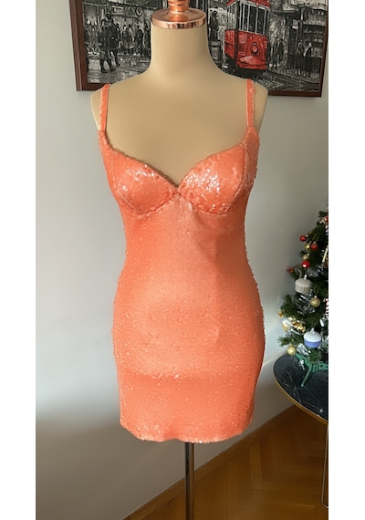 Chica Rosa Fashion Somon Pullu Mini Elbise