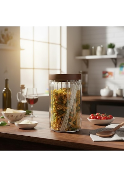 Tr Akasya Kapaklı Çizgili Cam Kavanoz 750 Ml Hava Geçirmez, Modern Fitilli Tasarım Gıda Saklama Kabı Bakliya Diğer