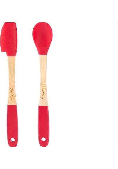 Tnt-8695835414935-soft 24007ahset2k-bambu Saplı Kırmızı Silikon Spatula Ve Kaşık Seti