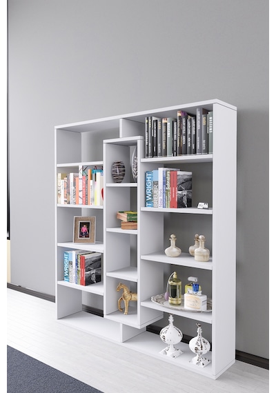 Kiola 14 Bölmeli Dekoratif Açık Tasarım Kitaplık Modern Kitap... Beyaz