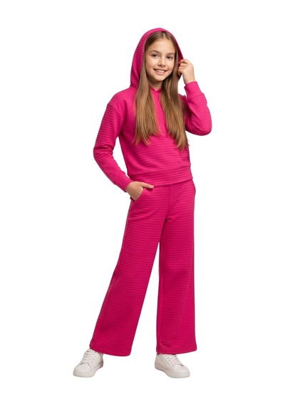 New Kids Kız Takım Çocuk Kapşonlu Uzun Kol Fuşya Detaylı Kız Takım -91231