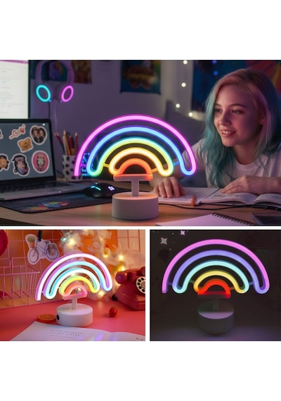 Plastik Gökkuşağı Neon Led Işık Dekoratif Renkli Masaüstü Ve Ambiyans Aydınlatması Diğer