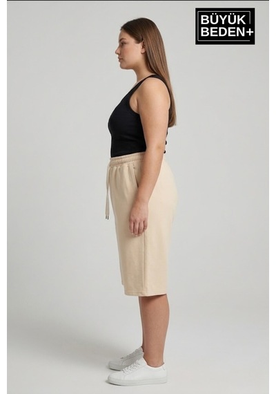 Süperlife Kadın Büyük Beden Şort 3xl-6xl Rahat Kesim Diz Altı Günlük Şort-spr26bsrk591 Bej