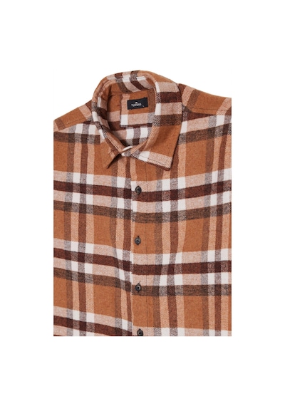 Tudors Erkek Slim Fit Dar Kesim Kareli Kışlık Oduncu Gömlek-42366 Kahverengi