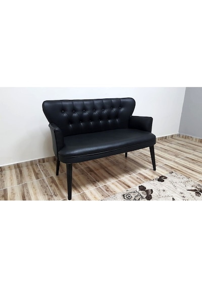 Azra Mobilya Ikili Balkon-koltuk-siyah Deri- Ofis Buro Koltugu-berjer-koltuk -bekleme Koltugu- Deri - Siyah Siyah