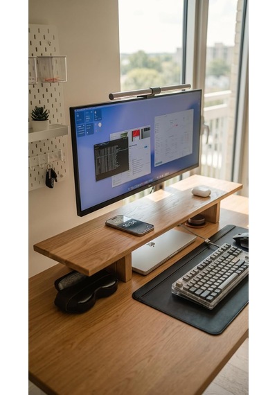 Lupicon Ahşap Monitör Standı, Masaüstü Bilgisayar Organizatörü, 70x30x15 Cm, Ahşap Desen