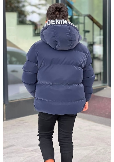 Pina Kids Erkek Çocuk Kapüşonlu Baskılı Reflöktör Detaylı Nova Kumaş Kışlık Şişme Mont Km4017 Lacivert