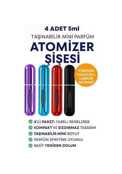 Kyrotech 4 Adet Taşınabilir Mini Parfüm Atomizer Şişesi 5 Ml Yeniden Doldurulabilir Seyahat P