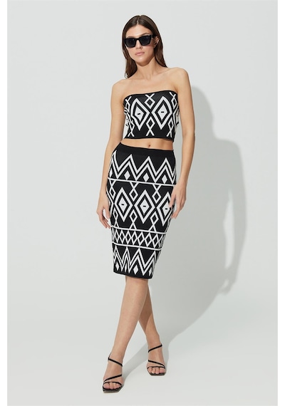 Sherin Siyah Ekru Geometrik Desenli Büstiyer SS23CT4658Sİ-SİYAH Siyah