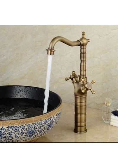 İsaoğlu Yapı Antik Gold Çanak Lavabo Bataryası Country Tasarım Lavabo Bataryası Çanak Musluğu Mat Gold Gold