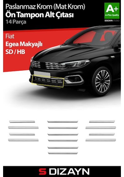 S-dizayn Fiat Egea Krom Ön Tampon Alt Çıtası Diamond Model 14 Prç. 2020 Üzeri Mat Krom A+ Kalite