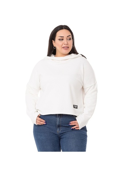 Büyük Beden Kapüşonlu Düşük Kollu Pis Dikişli Üç İplik Beyaz Sweatshirt-beyaz Beyaz