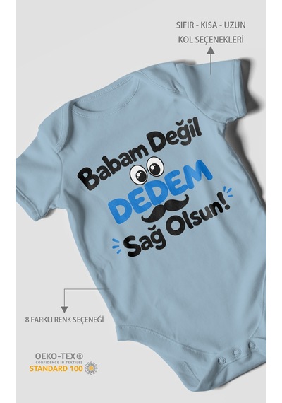Morivokids Babam Değil, Dedem Sağolsun. Kısa Kollu Bebek Body %100 Pamuk Bebe Mavisi