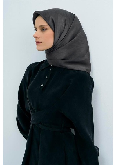 Armine Sura Saf İpek Eşarp 9513 - 50 Gri Kırçıllı Desen Gri
