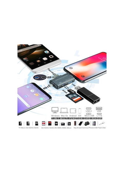 Type C Micro Usb Lightning 7in1 Kart Okuyucu Tf Sd Usb Ads-368