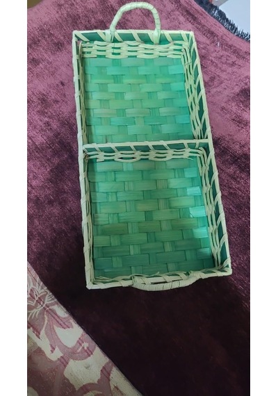 Tr Hasır Dikdörtgen Sepet, İki Bölmeli, Çift Kulplu, Yeşil, 35x5 Cm, Hafif Çok Kullanımlı Ev Organizeri Genel