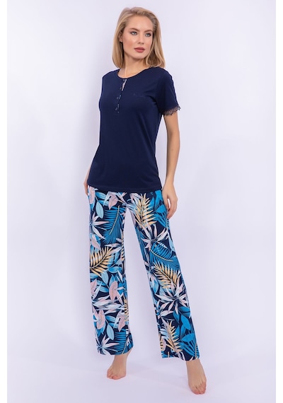 Pierre Cardin Yaprak Desenli Lacivert Kadın Homewear 5274-29366 Lacivert