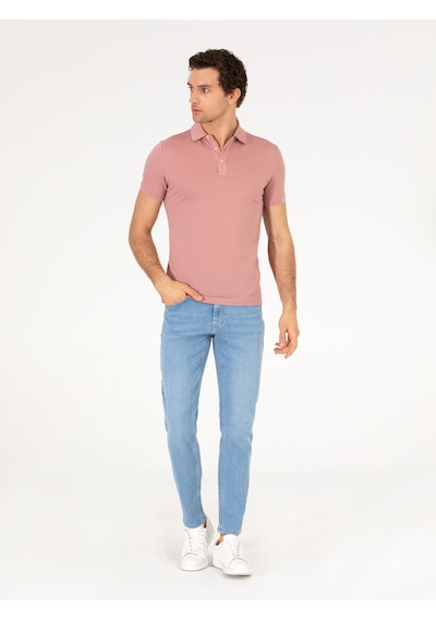 Pudra Polo Yaka Slim Fit Basic Merserize T-shirt Pembe