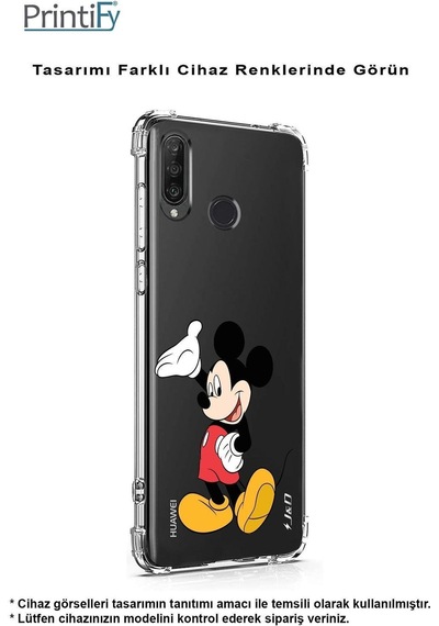 Samsung Galaxy M15 İle Uyumlu Mickey Mouse 3 Baskılı Şeffaf Köşe Korumalı Antişok Kılıf