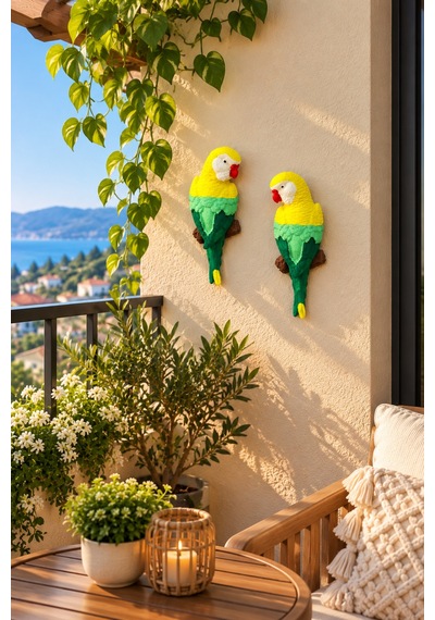 2'li Reçine Papağanı Bahçe Ve Balkon Süsü Yeşil
