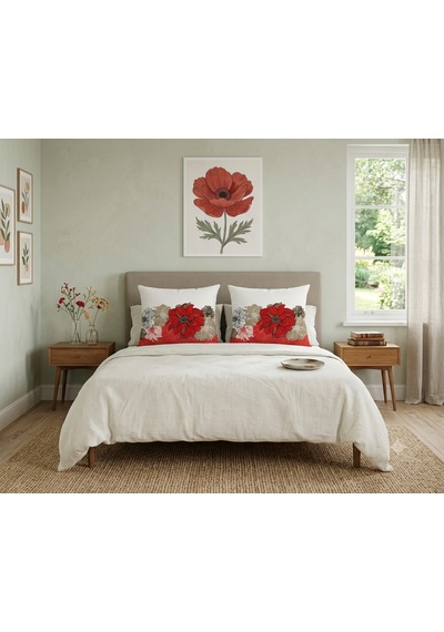 Kırlent 8 4'lü Dekoratif Kırlent Kılıfı Seti 45x45 Cm Kırmızı Çiçek Desenli Modern Salon Ve Koltuk Yastık Kılıfı Gizli Fermuarlı Çok Renkli