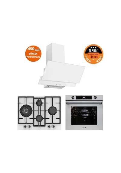 Afm Tech Ve Ferre FM7701 - ED076-WFA - FM3301 IQ 8 Prog. Turbolu Beyaz Dijital Ankastre Set