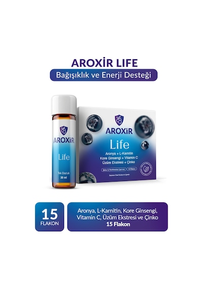 Aroxir Life Bağışıklık ve Enerji Desteği Aronya L-Karnitin Kore Ginsengi Vitamin C Üzüm Ekstresi ve Çinko 30 x 30 ML