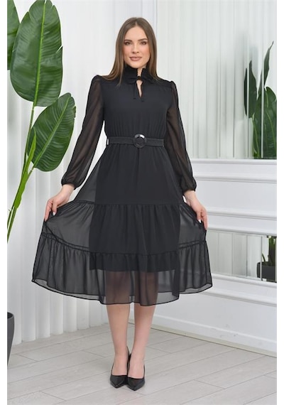 Neşeli Butik Neseli Butik Kadın Omuz Detaylı Yüksek Yaka Şifon Elbise Ry7156 - Siyah Siyah Neşeli Butik Neseli Butik Kadın Omuz Detaylı Yüksek Yaka Şifon Elbise Ry7156 - Siyah Siyah