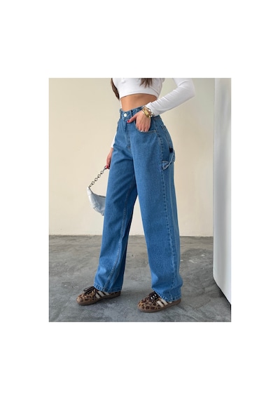 Blue Marlın Yan Kemer Mavi Tokalı Kargo Cep Detaylı Baggy Jeans Mavi