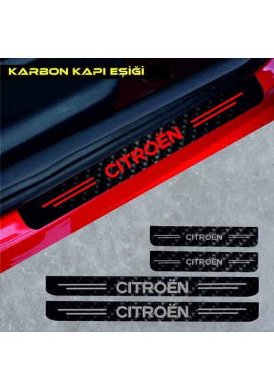 Citroen Ax İçin Uyumlu Aksesuar Oto Kapı Eşiği Sticker Karbon 4 Adet Kırmızı