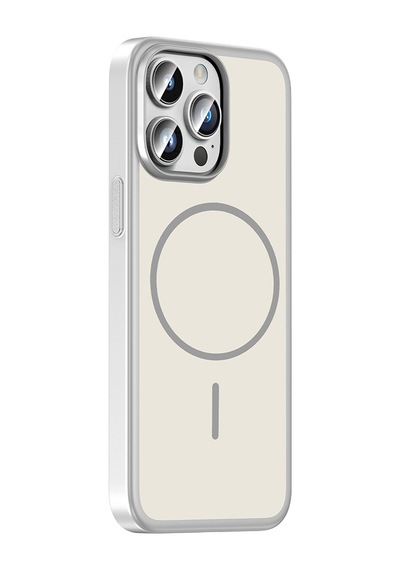 iPhone Uyumlu 14 Pro Max Kılıf Magsafe Şarj Özellikli Ultra İnce Mat Soft Lora Pc Kapak Gümüş