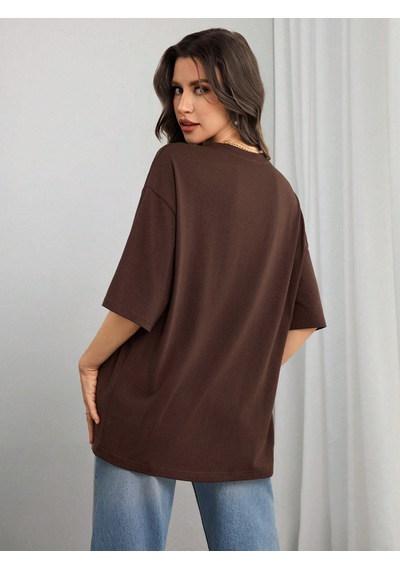 Unisex Amerıca Baskılı Baskılı Tasarım Tshirt Kahverengi
