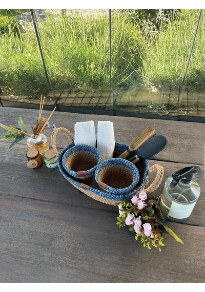 3'lü Düzenleyici Sepet Set Leke Tutmaz Mavi -natural Natural